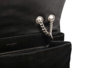 0892. Saint Laurent Lou Lou Black Quilted Suede Bag, Silver Hardware NEW12