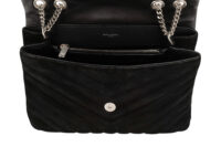 0892. Saint Laurent Lou Lou Black Quilted Suede Bag, Silver Hardware NEW14