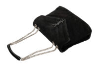 0892. Saint Laurent Lou Lou Black Quilted Suede Bag, Silver Hardware NEW19