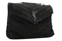 0892. Saint Laurent Lou Lou Black Quilted Suede Bag, Silver Hardware NEW2