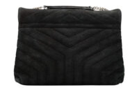 0892. Saint Laurent Lou Lou Black Quilted Suede Bag, Silver Hardware NEW4