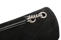 0892. Saint Laurent Lou Lou Black Quilted Suede Bag, Silver Hardware NEW7