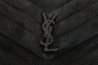 0892. Saint Laurent Lou Lou Black Quilted Suede Bag, Silver Hardware NEW8