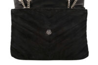 0892. Saint Laurent Lou Lou Black Quilted Suede Bag, Silver Hardware NEW9