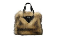 0900. Prada Faux-Fur Cream:Black Leather tote bag, Silver hardware1