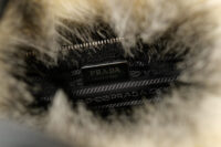 0900. Prada Faux-Fur Cream:Black Leather tote bag, Silver hardware10