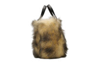 0900. Prada Faux-Fur Cream:Black Leather tote bag, Silver hardware2