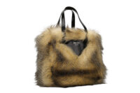 0900. Prada Faux-Fur Cream:Black Leather tote bag, Silver hardware3