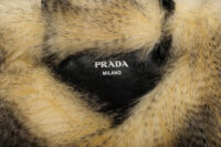 0900. Prada Faux-Fur Cream:Black Leather tote bag, Silver hardware7