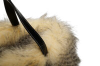 0900. Prada Faux-Fur Cream:Black Leather tote bag, Silver hardware8