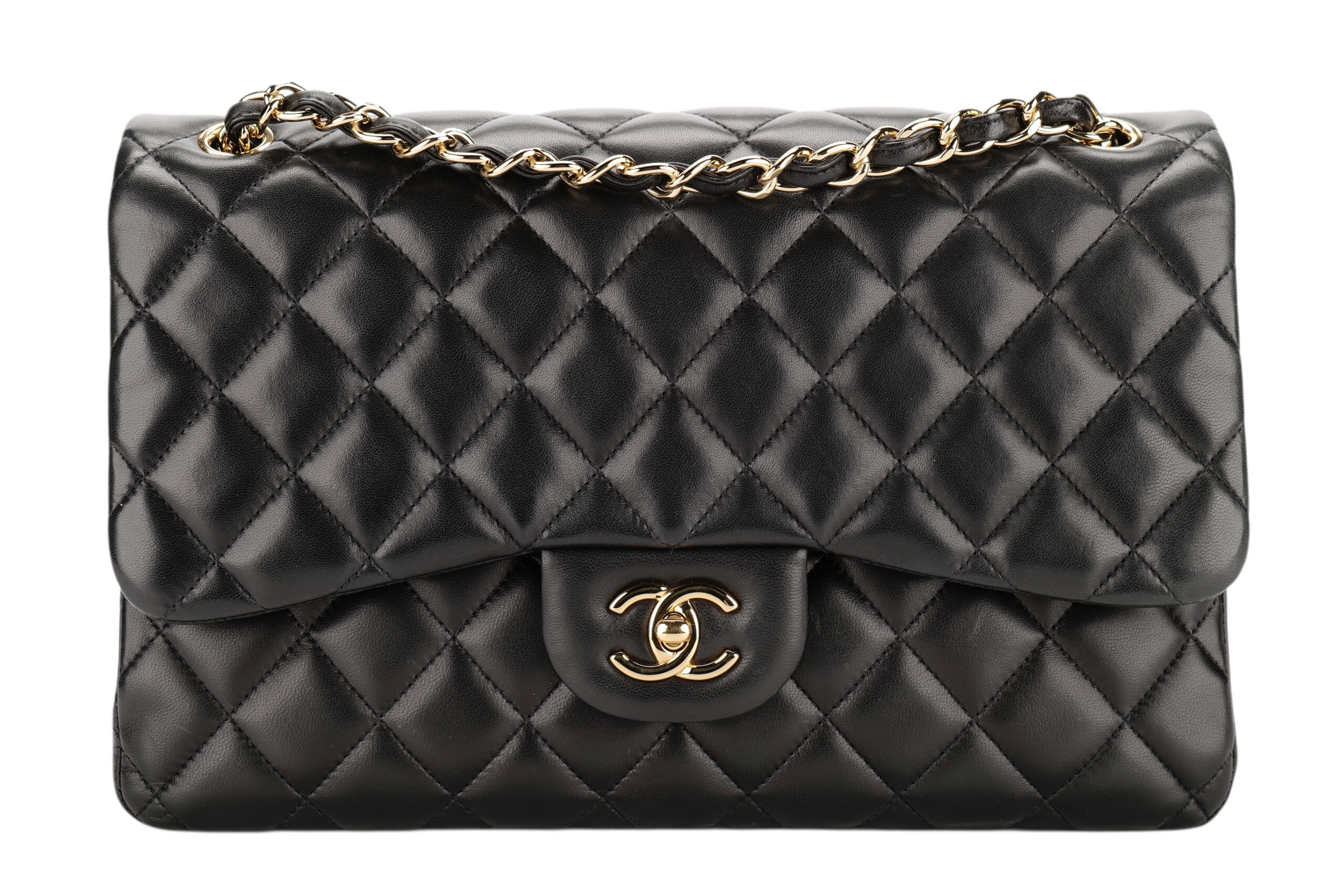 0924. Chanel Classic Jumbo Double Flap Black Lambskin Leather, Gold Hardware1