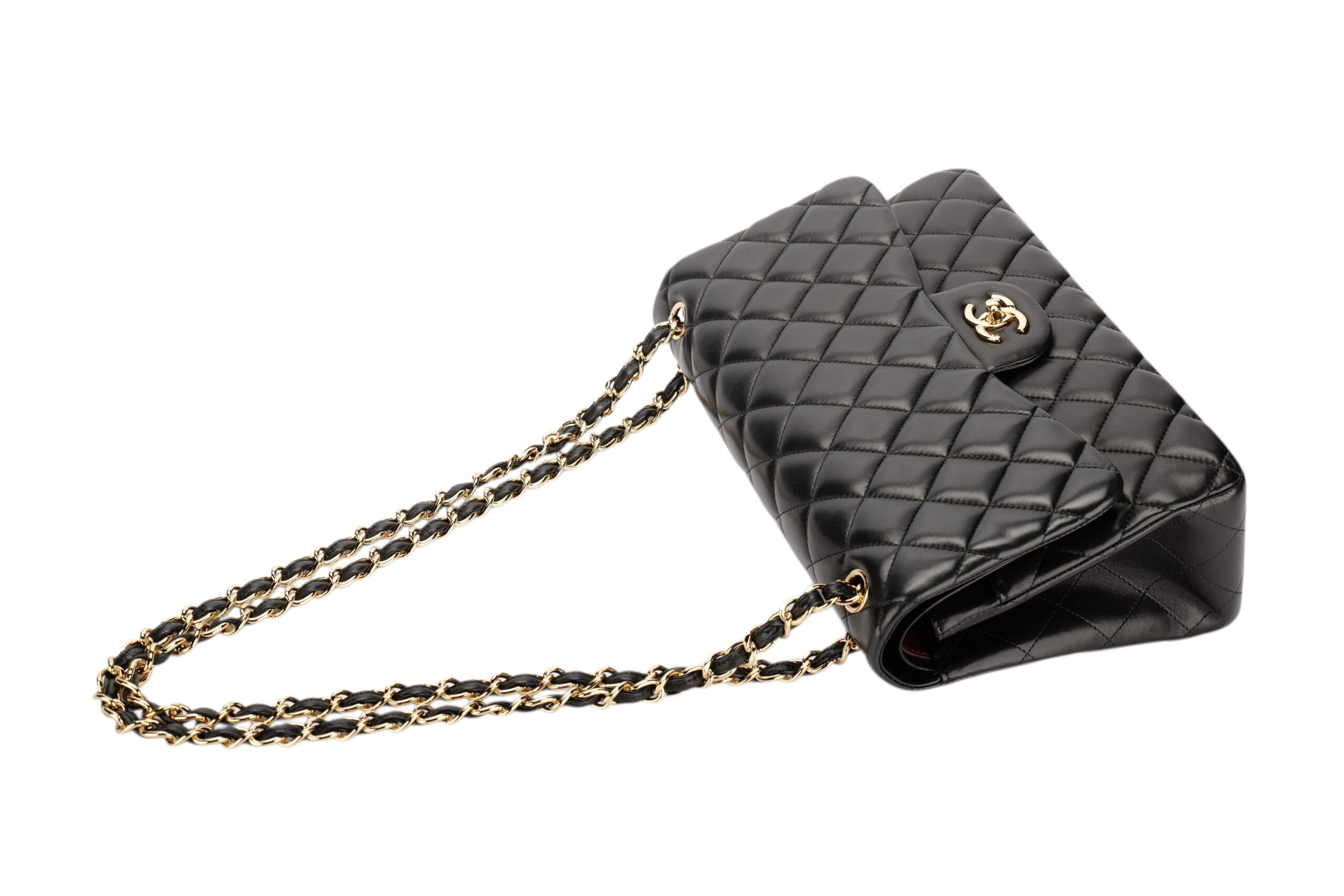 0924. Chanel Classic Jumbo Double Flap Black Lambskin Leather, Gold Hardware11