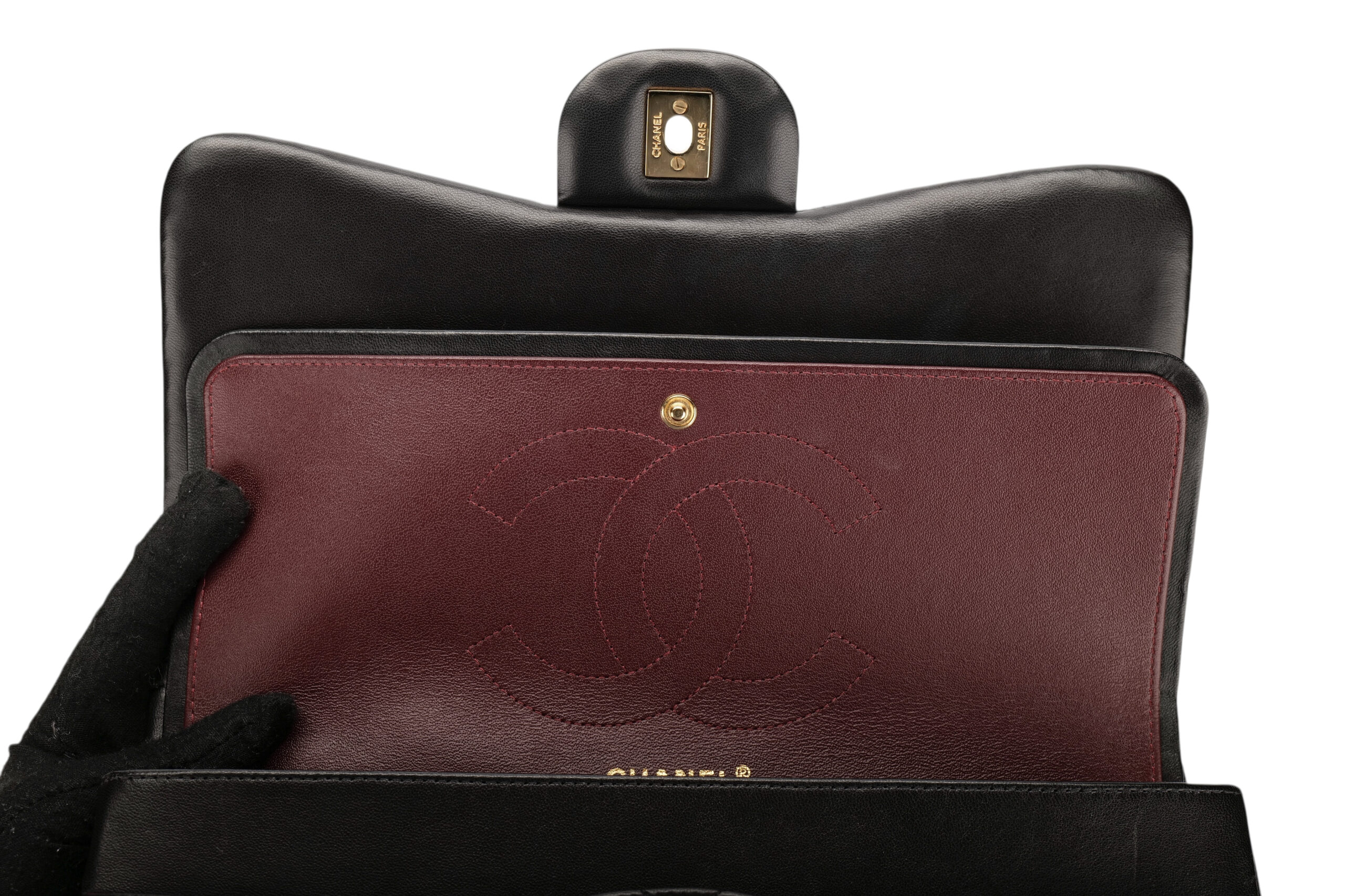 0924. Chanel Classic Jumbo Double Flap Black Lambskin Leather, Gold Hardware17