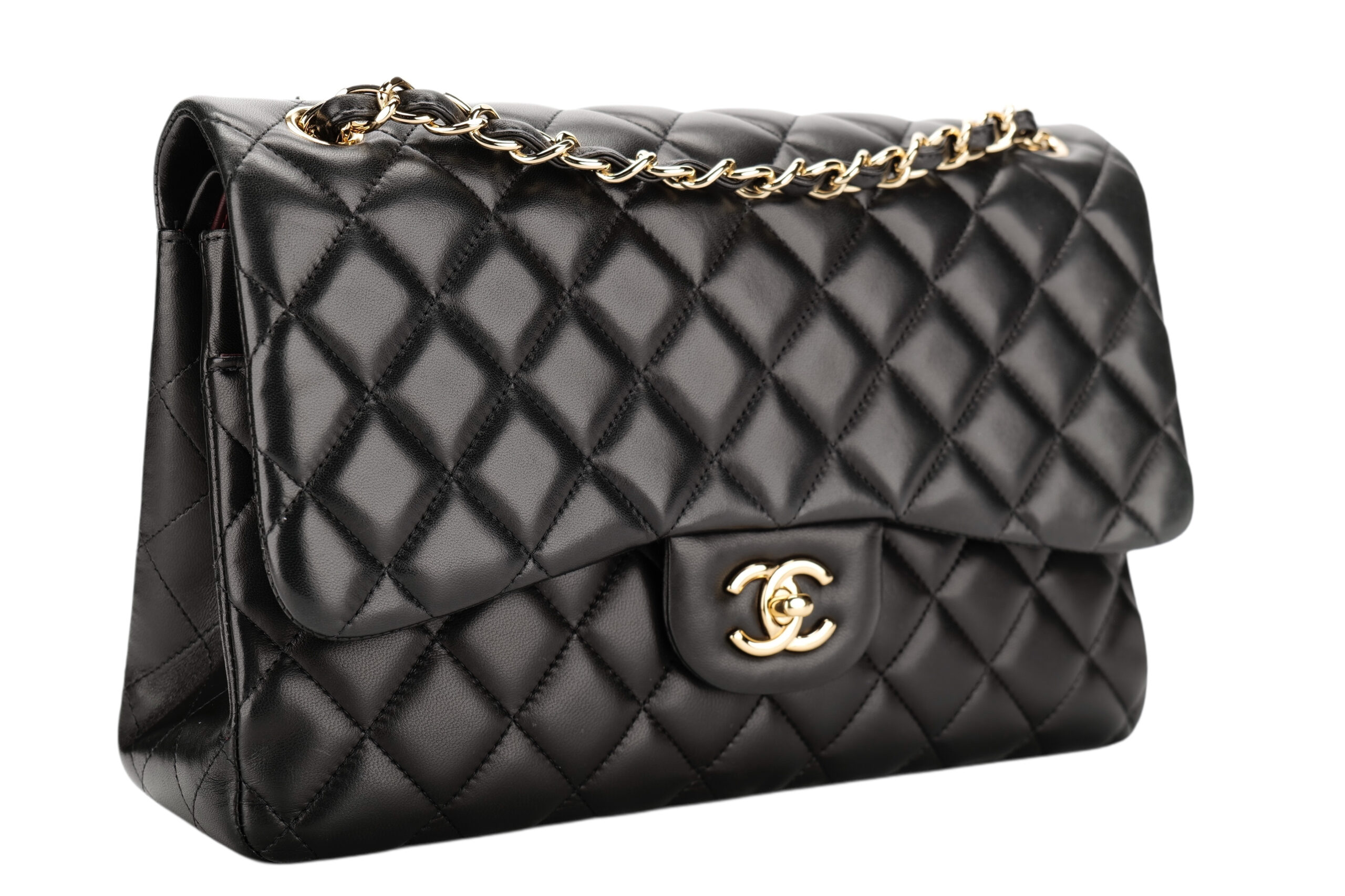 0924. Chanel Classic Jumbo Double Flap Black Lambskin Leather, Gold Hardware2