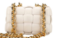 0949. Bottega Padded Cassette White Chain Bag, Gold Hardware6