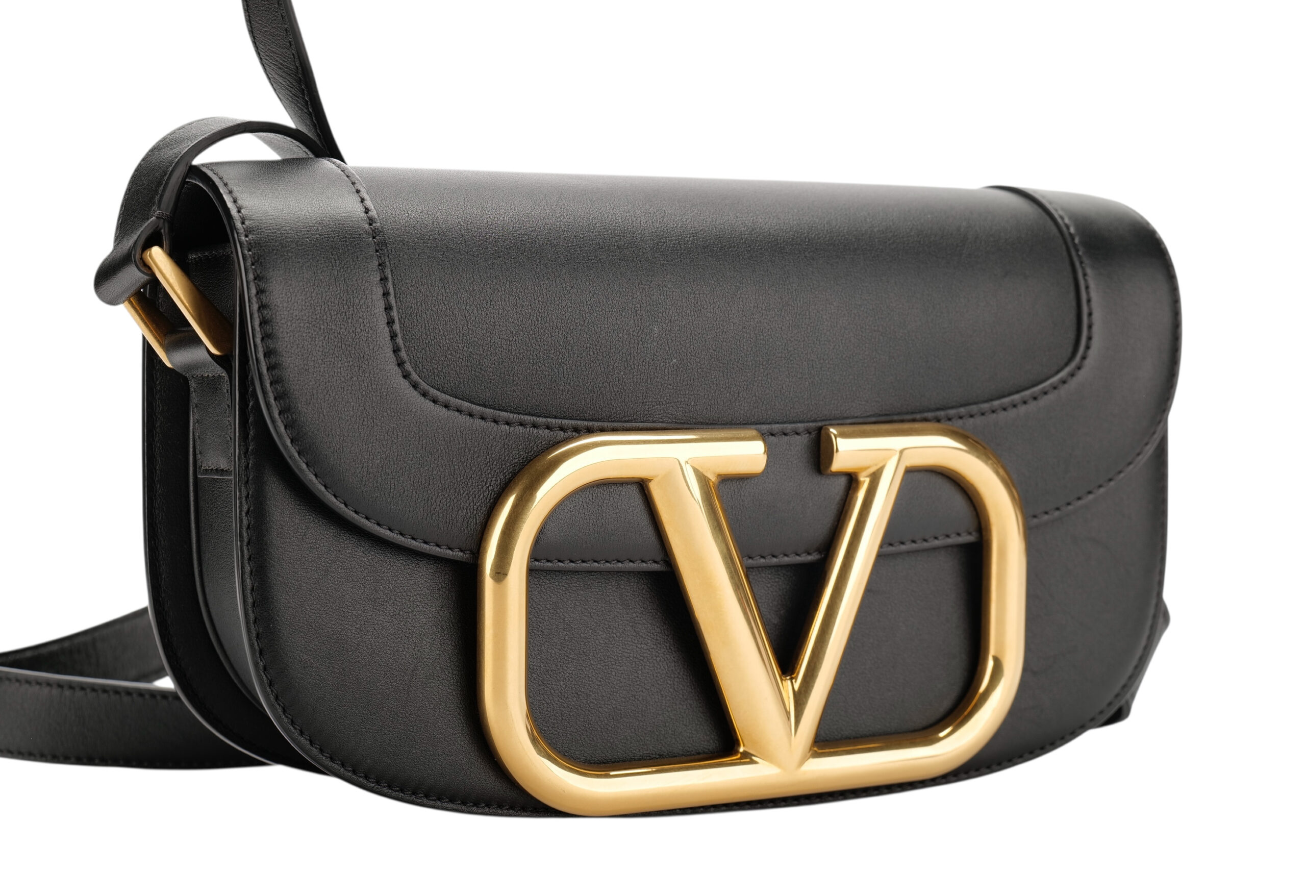 0952. Valentino Garavani Loco Small Black Shoulder Bag, Gold Hardware2
