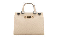 0953. Gucci Zumi Beige Ostrich Tote Bag, silver hardware1