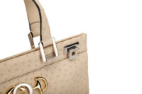 0953. Gucci Zumi Beige Ostrich Tote Bag, silver hardware7