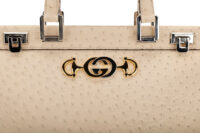 0953. Gucci Zumi Beige Ostrich Tote Bag, silver hardware8