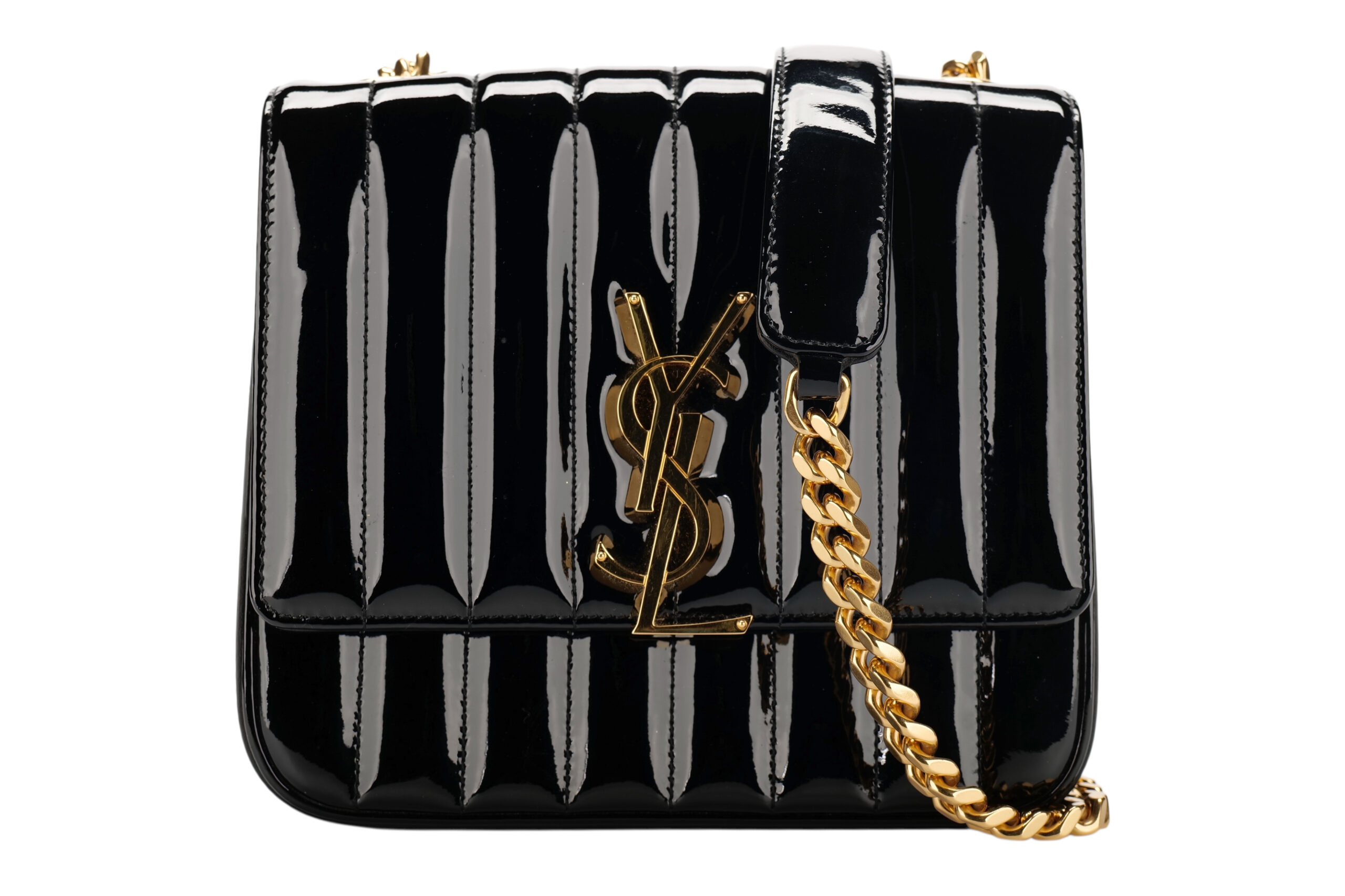 0960. Saint Laurent Vicky Small Patent Leather Crossbody Bag, Gold Hardware1