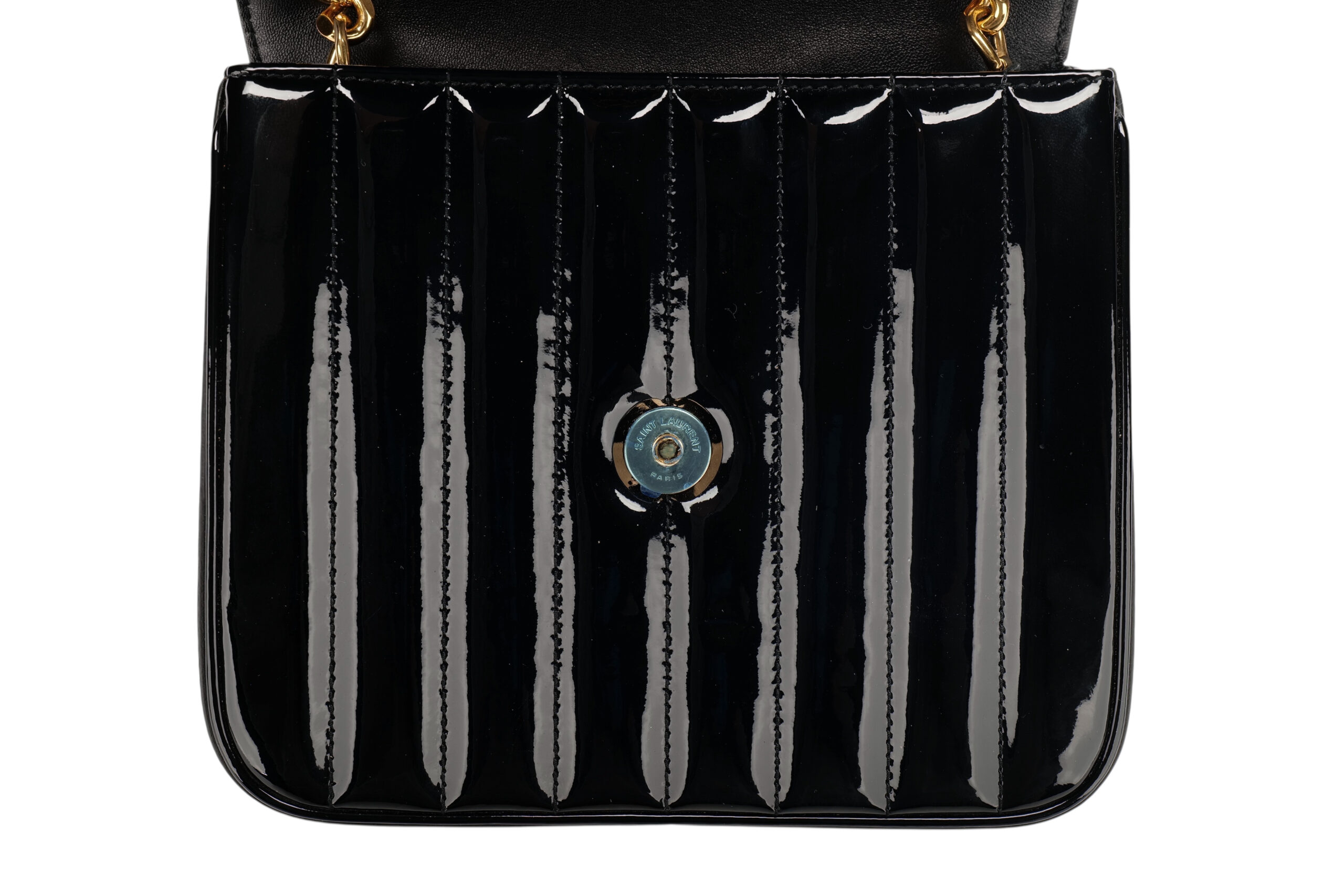 0960. Saint Laurent Vicky Small Patent Leather Crossbody Bag, Gold Hardware11