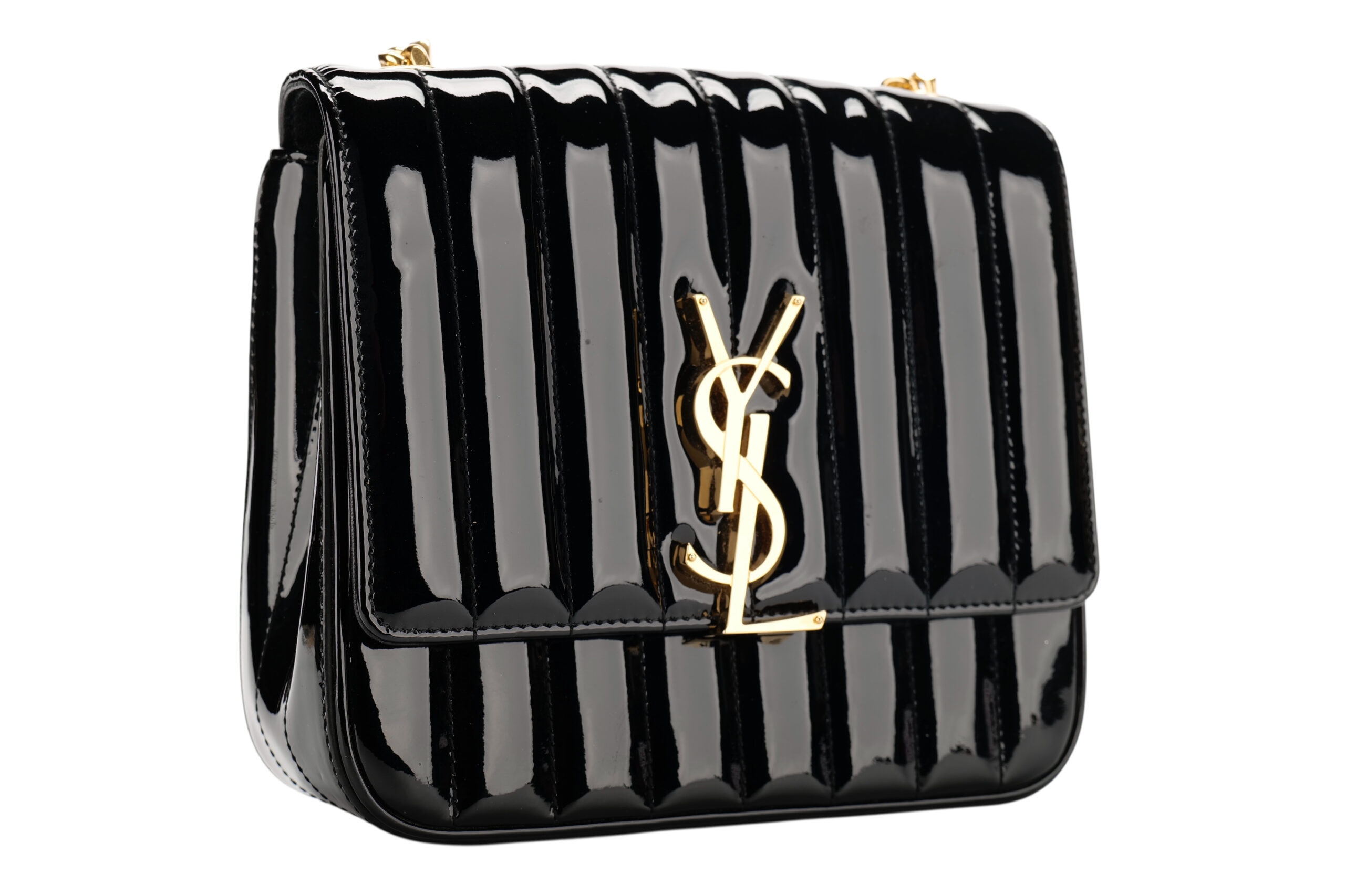 0960. Saint Laurent Vicky Small Patent Leather Crossbody Bag, Gold Hardware2