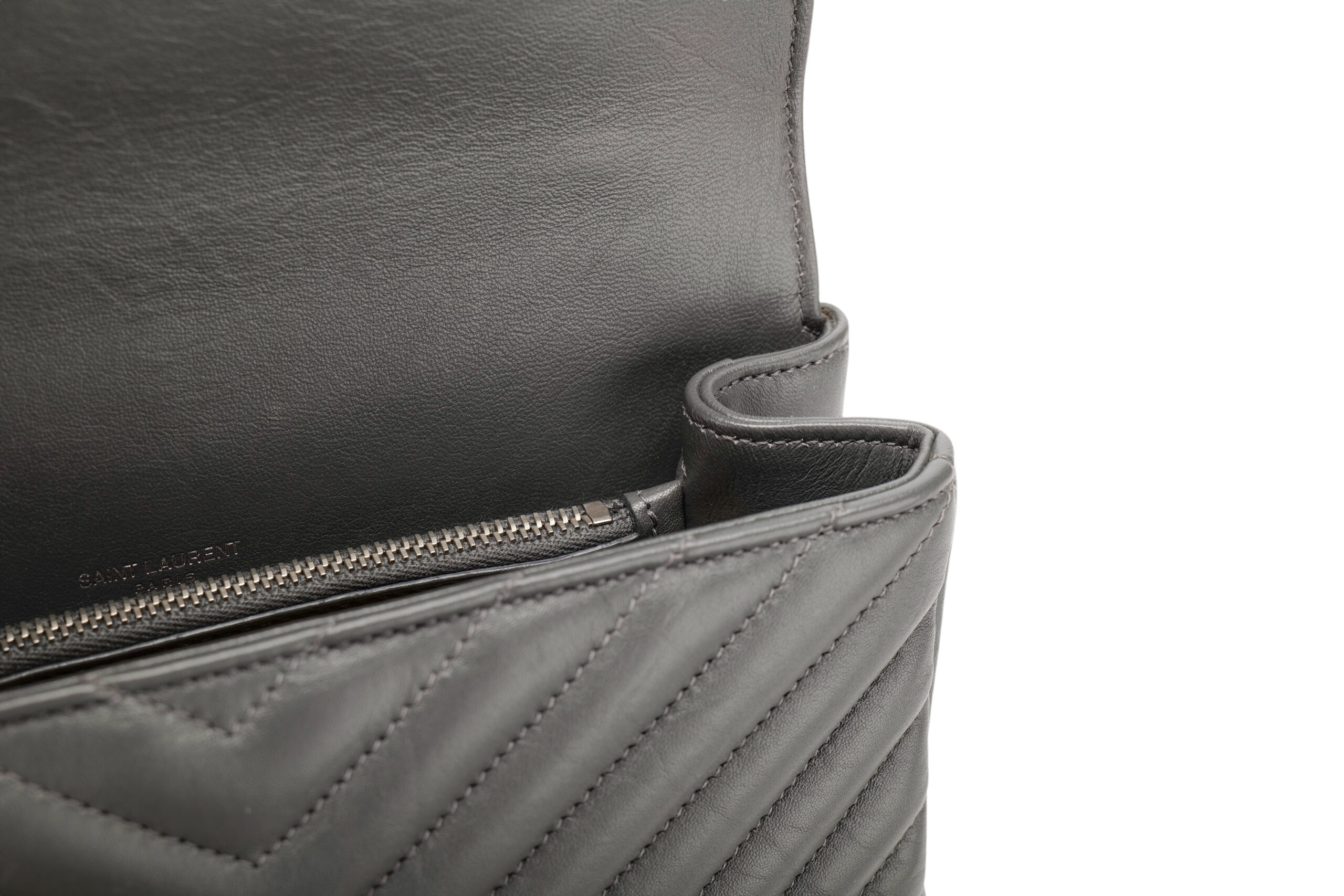 0961. Saint Laurent College Envelope Flap Grey Leather, Silver Hardware 10