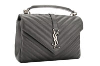 0961. Saint Laurent College Envelope Flap Grey Leather, Silver Hardware 3