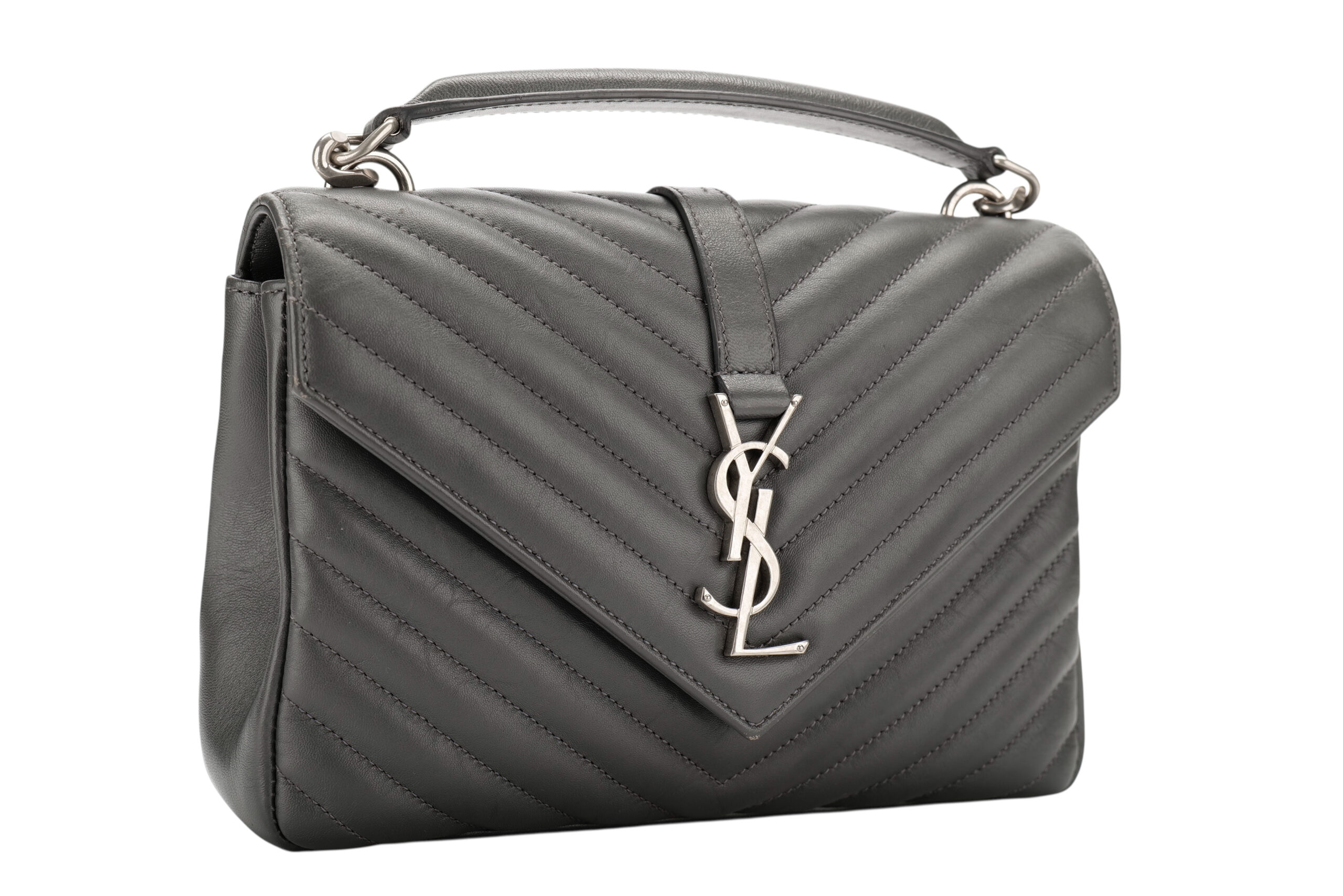 0961. Saint Laurent College Envelope Flap Grey Leather, Silver Hardware 3