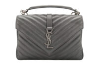 0961. Saint Laurent College Envelope Flap Grey Leather, Silver Hardware 4