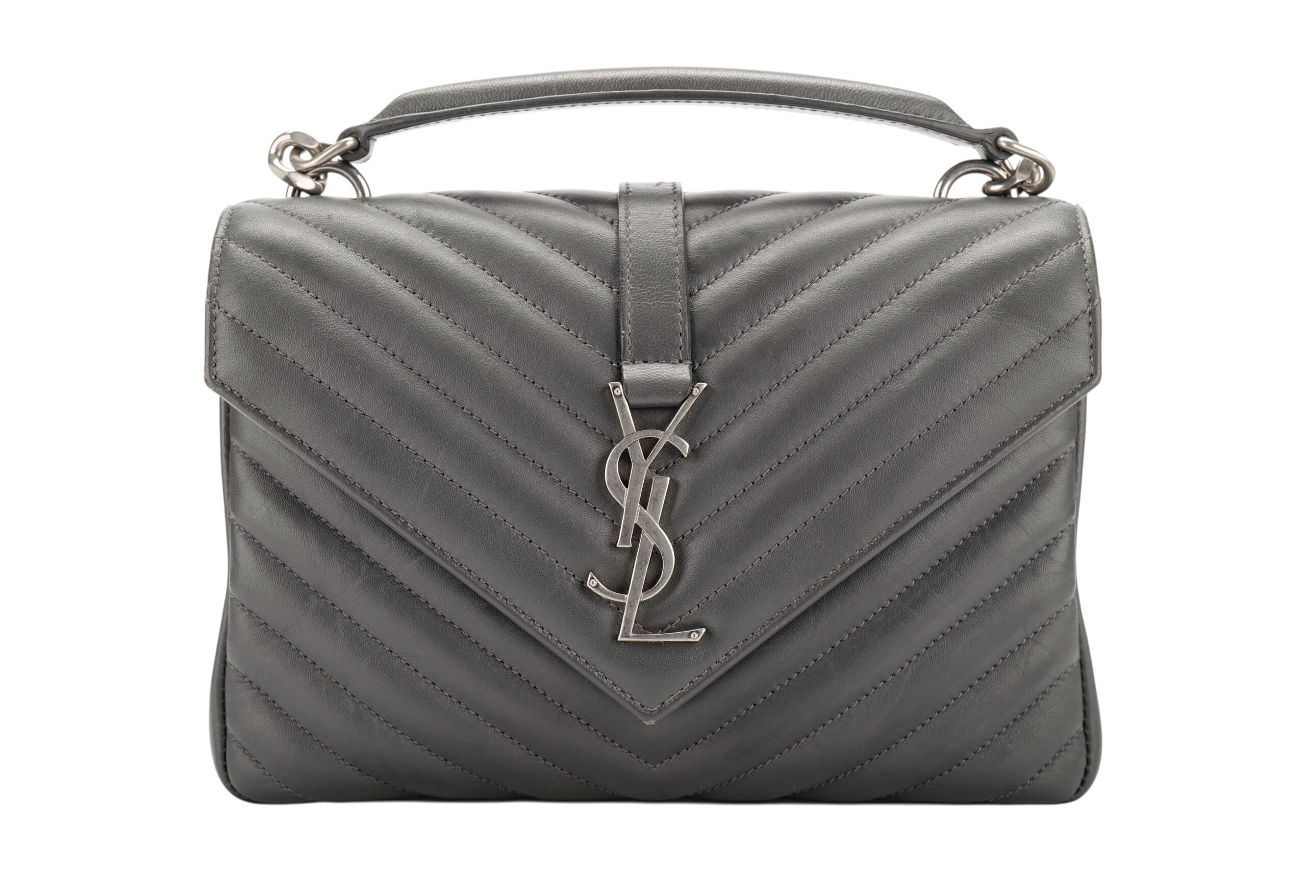 0961. Saint Laurent College Envelope Flap Grey Leather, Silver Hardware 4