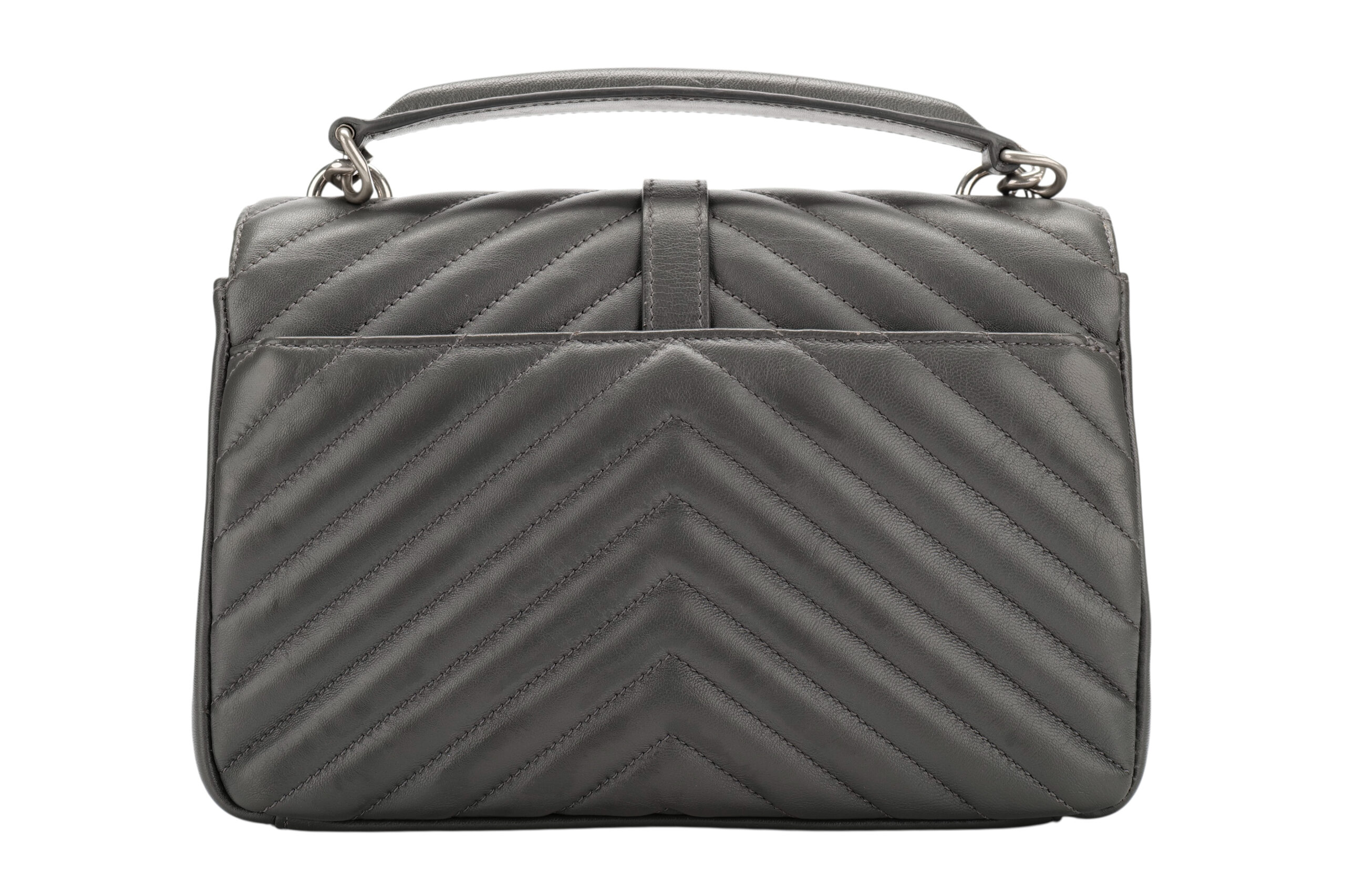 0961. Saint Laurent College Envelope Flap Grey Leather, Silver Hardware 6