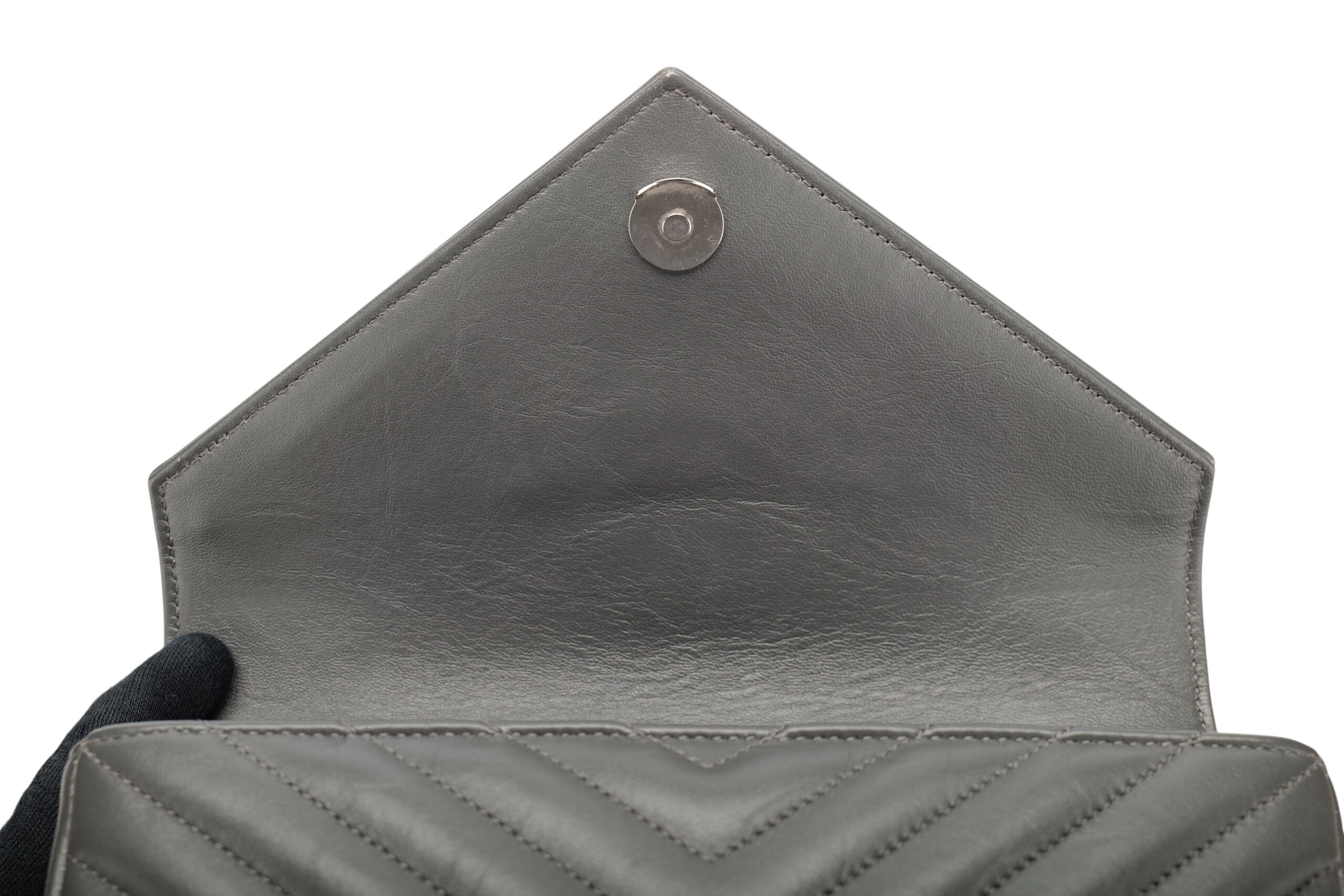 0961. Saint Laurent College Envelope Flap Grey Leather, Silver Hardware 8