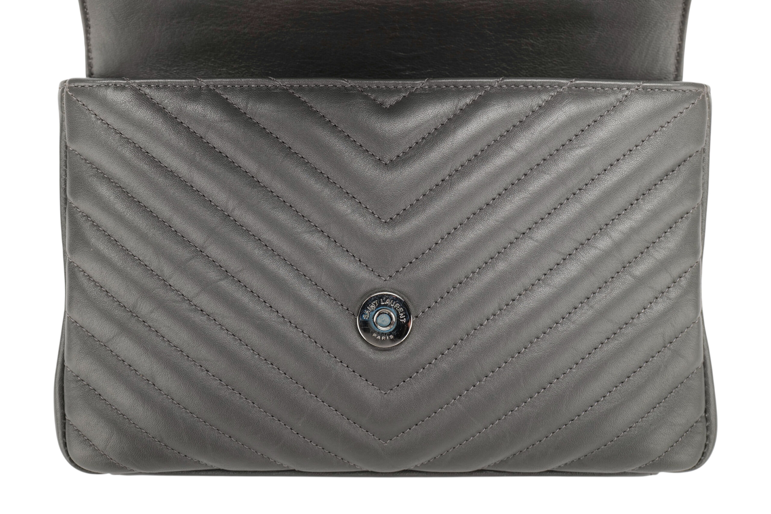 0961. Saint Laurent College Envelope Flap Grey Leather, Silver Hardware 9