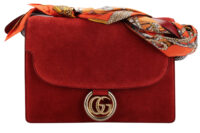 0966. Gucci GG Ring Suede Red, Gold Hardware1