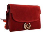 0966. Gucci GG Ring Suede Red, Gold Hardware11
