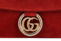 0966. Gucci GG Ring Suede Red, Gold Hardware15