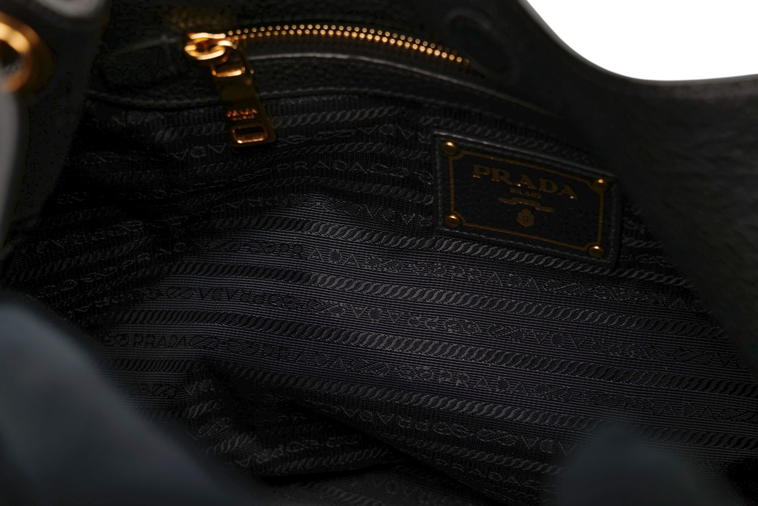 0972. Prada Vitello Daino Tote Black Hobo, Gold Hardware10