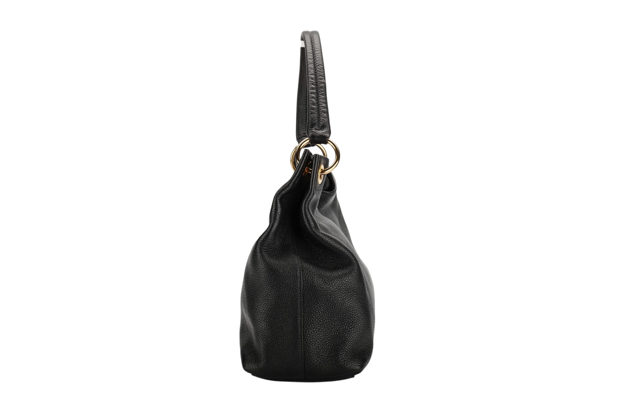 0972. Prada Vitello Daino Tote Black Hobo, Gold Hardware4
