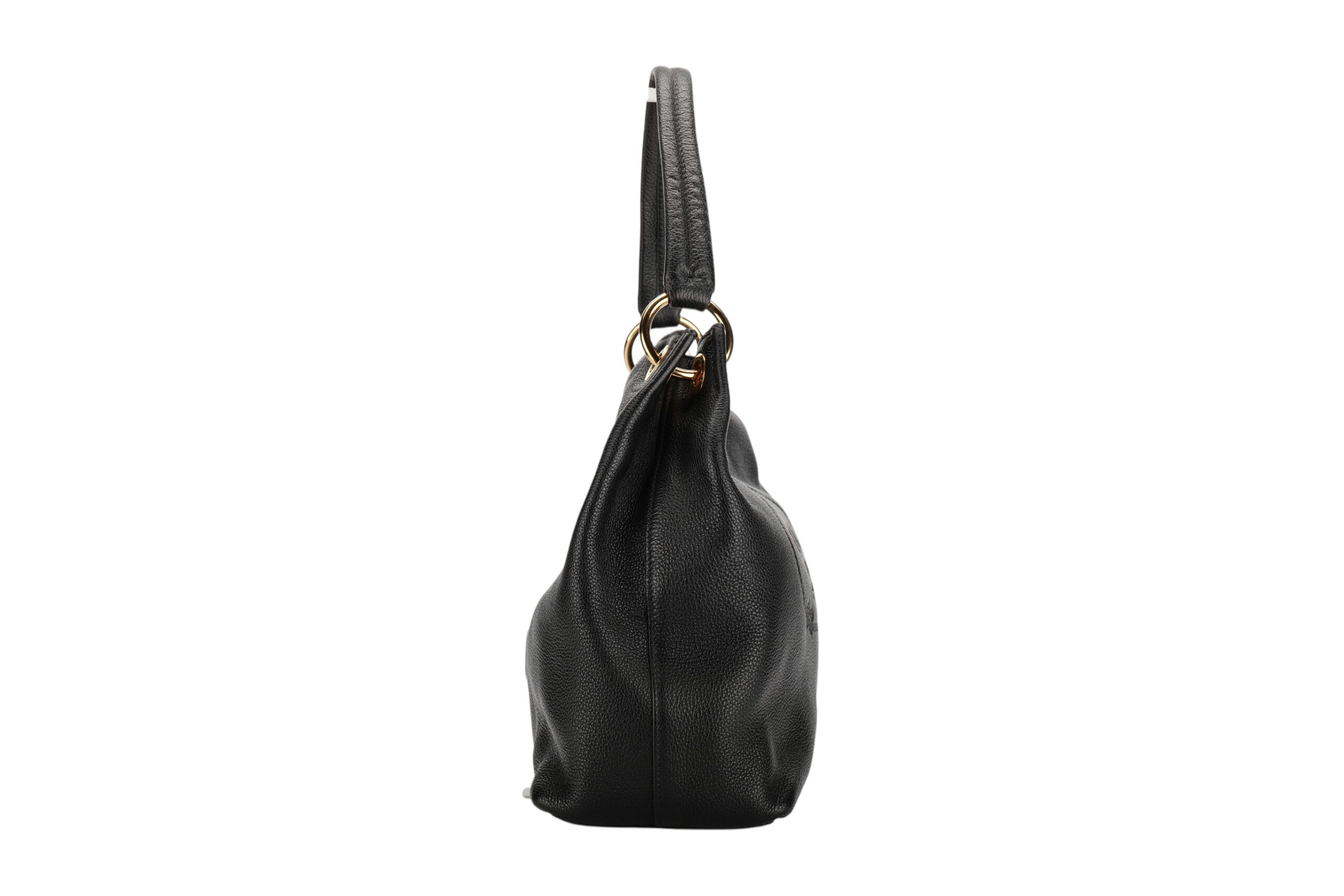 0972. Prada Vitello Daino Tote Black Hobo, Gold Hardware5