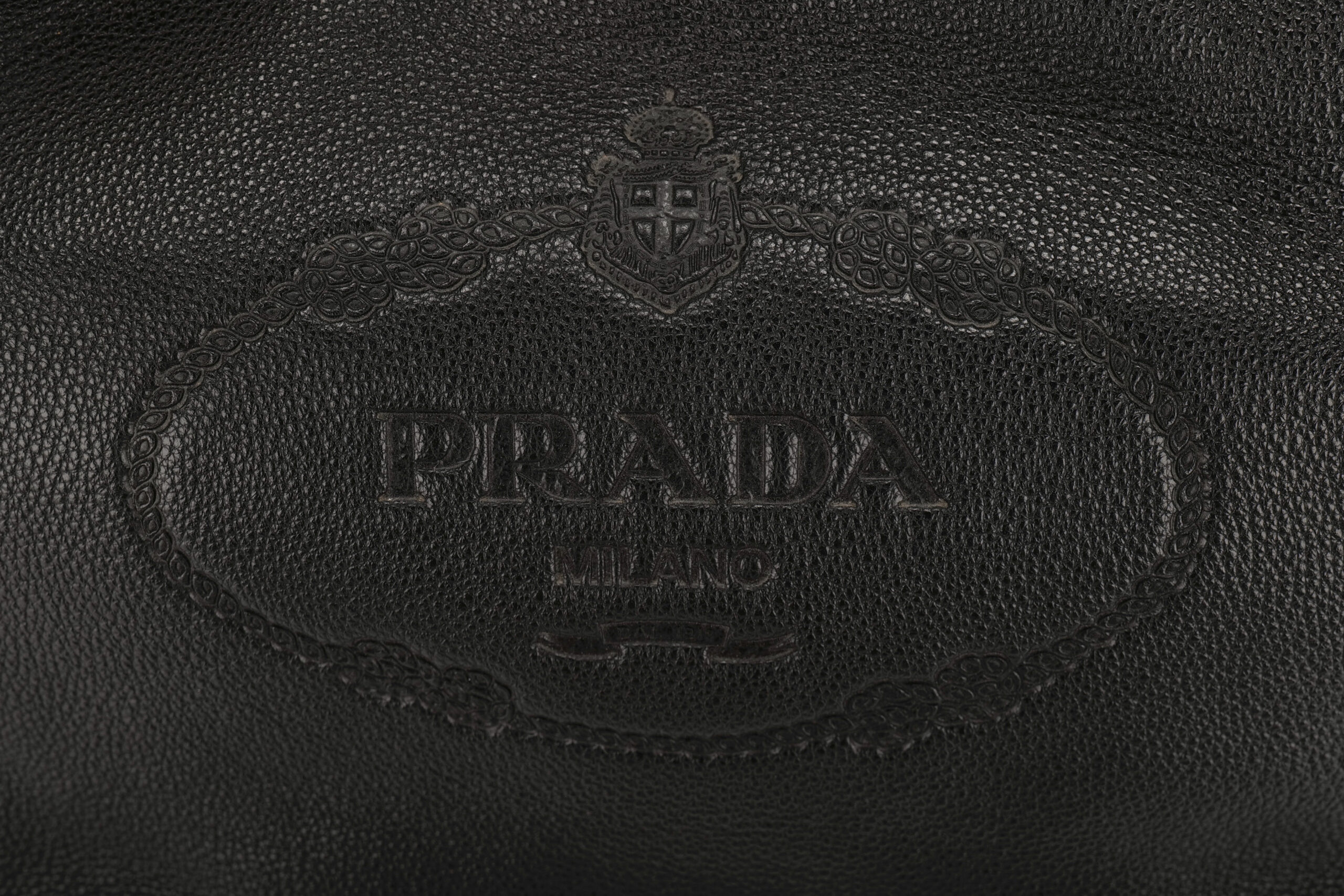 0972. Prada Vitello Daino Tote Black Hobo, Gold Hardware8