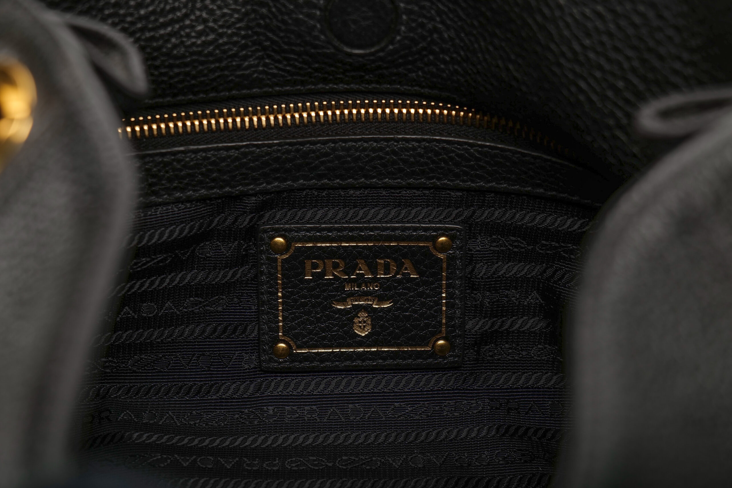0972. Prada Vitello Daino Tote Black Hobo, Gold Hardware9