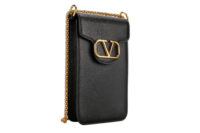 0975. Valentino Black Leather Crossbody Phone Case, Gold Hardware2