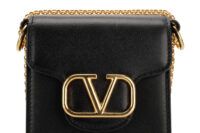 0975. Valentino Black Leather Crossbody Phone Case, Gold Hardware7