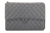 0979. Chanel Classic Grey Caviar Quilted Leather Clutch, Gold Hardware1