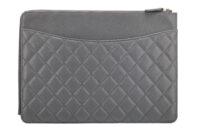 0979. Chanel Classic Grey Caviar Quilted Leather Clutch, Gold Hardware2