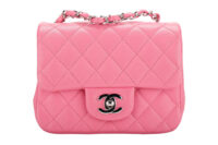 0980. Chanel Mini Square Classic Flap Pink Lambskin Leather, Silver Hardware1