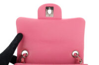 0980. Chanel Mini Square Classic Flap Pink Lambskin Leather, Silver Hardware12