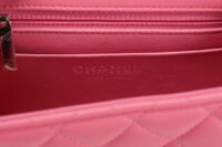 0980. Chanel Mini Square Classic Flap Pink Lambskin Leather, Silver Hardware13