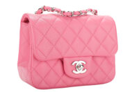 0980. Chanel Mini Square Classic Flap Pink Lambskin Leather, Silver Hardware3